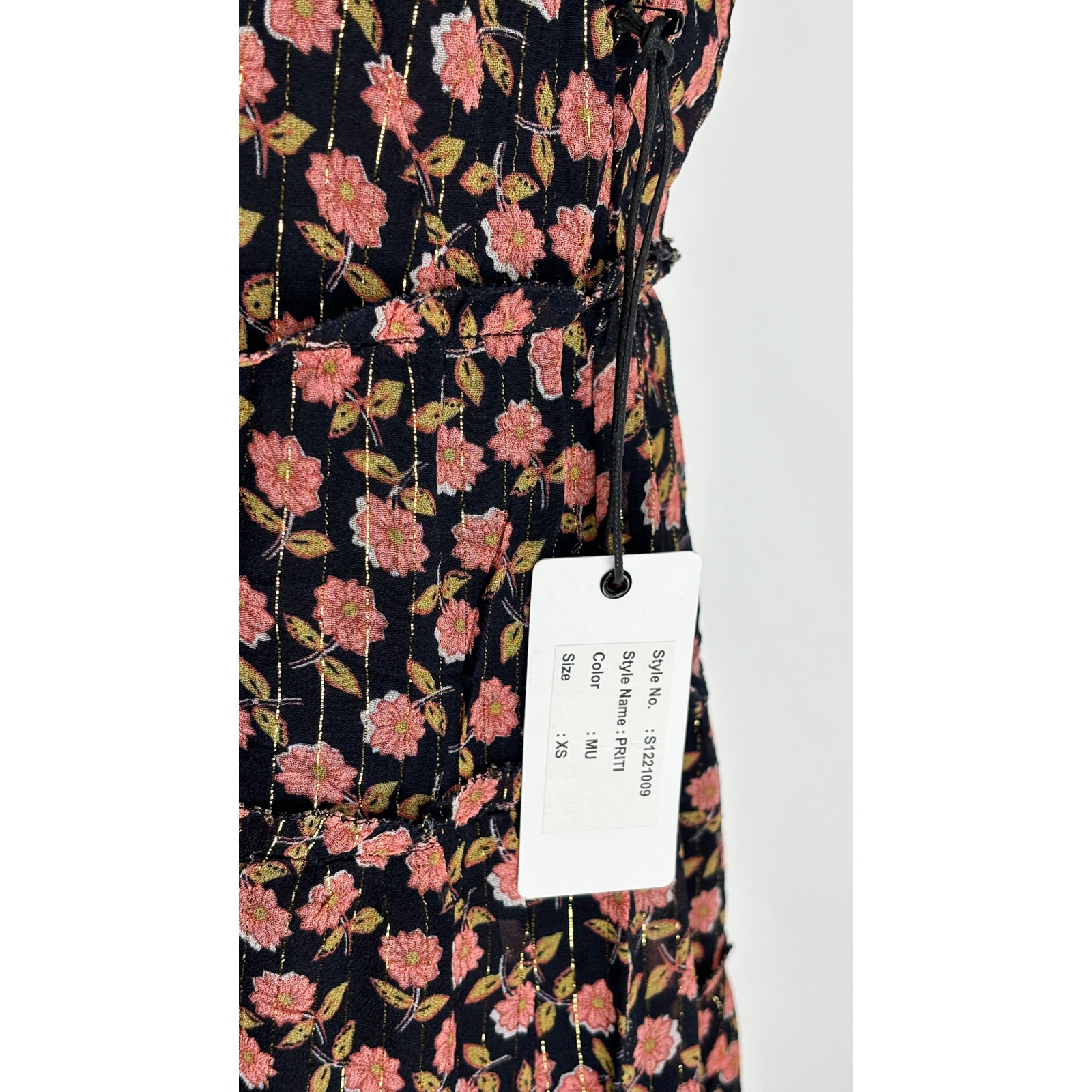 Saylor Floral Tiered Priti Short Sleeve Mini Dress Womens Size Xs New Black Pink — image 6 of 8